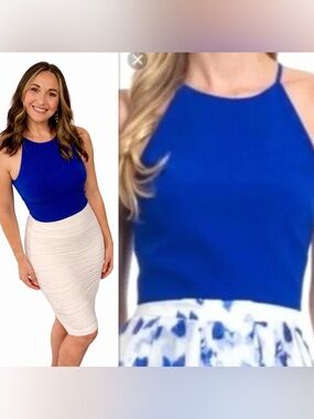 Badgley Mischka Royal blue halter racerback sleeveless tank crop top size 10